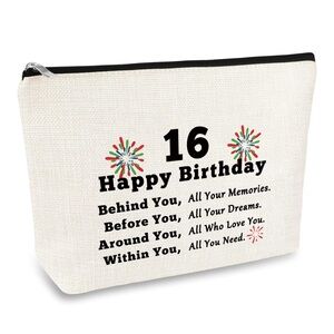 NWT 16th Birthday Happy Birthday Makeup Bag 16 Year Old Cosmetic Bag Case
